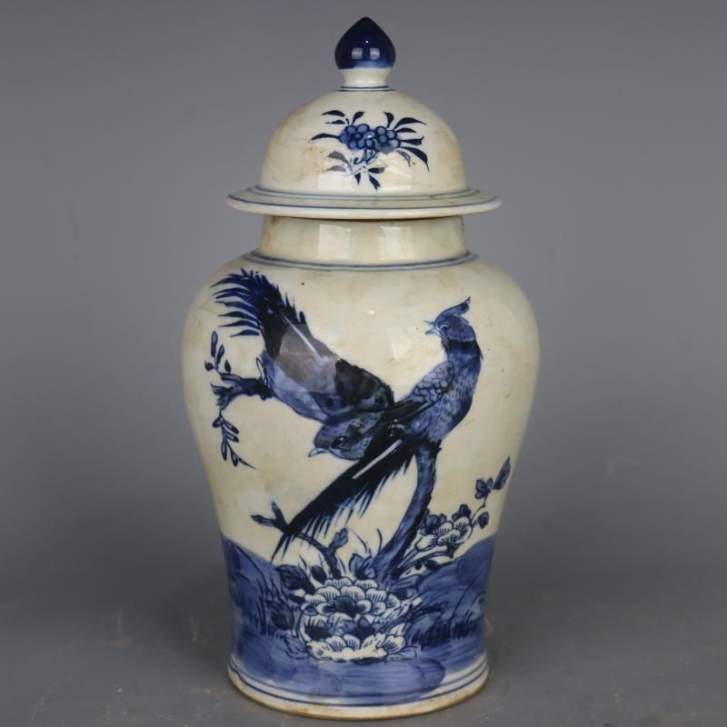 サバ花鳥紋将軍缶  景徳鎮 陶磁器 装飾品 現代工芸品 美術品 置物 美術品・アンティーク・コレクション サバ花鳥紋将軍缶 景徳鎮 陶磁器