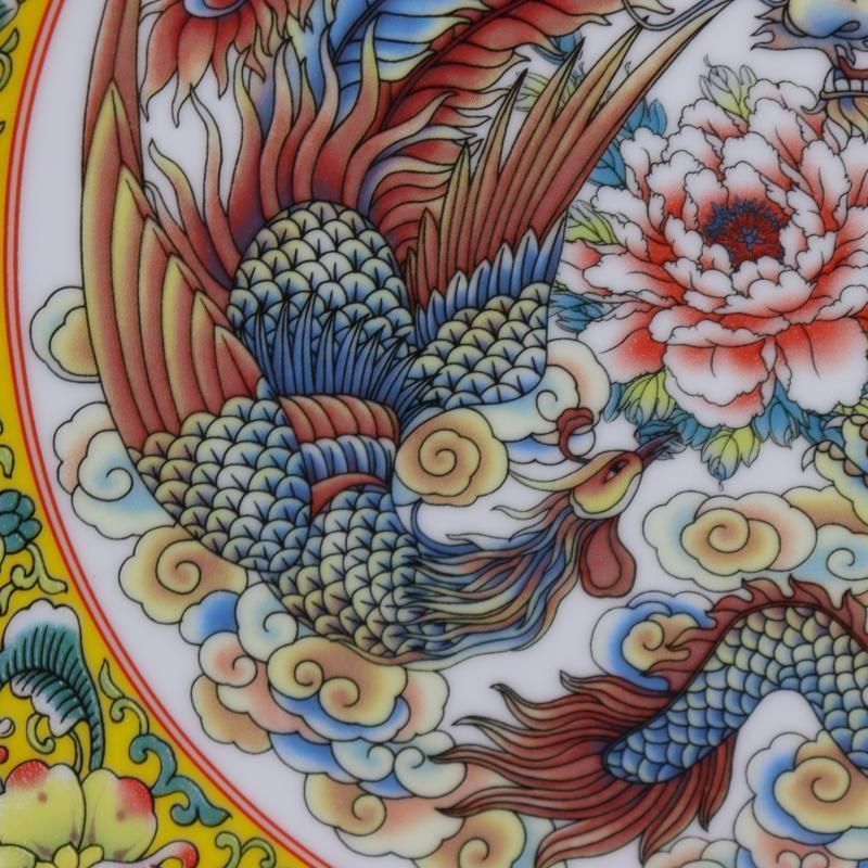 清乾隆粉彩龍鳳紋平盤賞 景徳鎮 陶磁器 装飾品 現代工芸品 美術品 置物