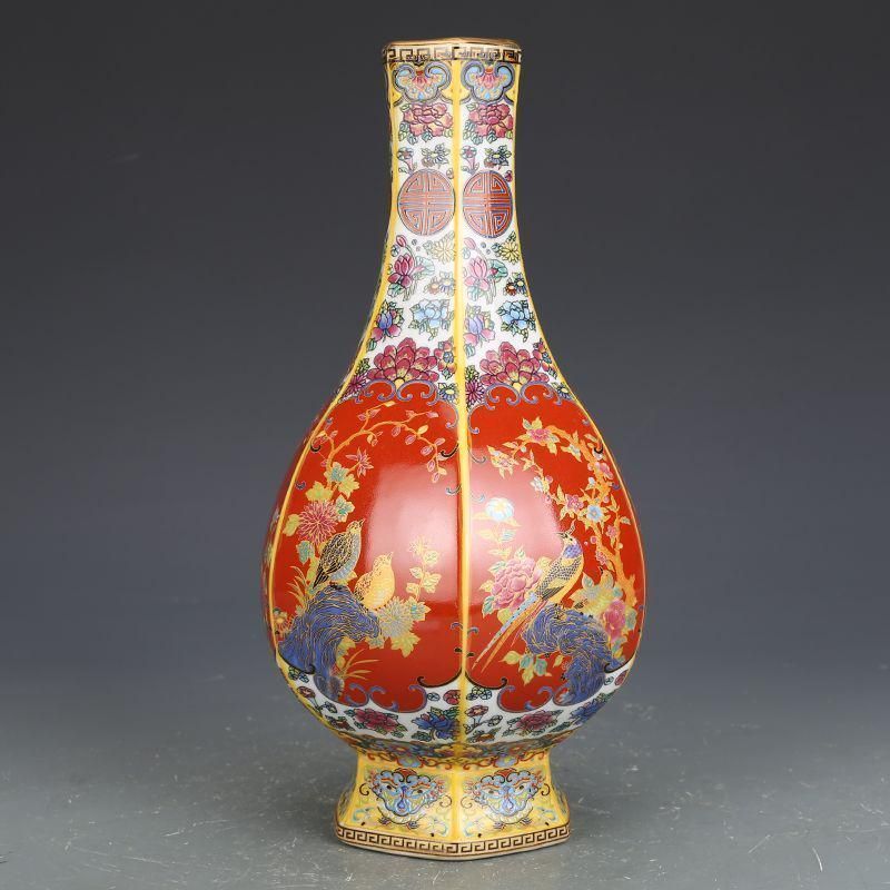 花鳥紋賞瓶 装飾品 花瓶 収集品 美品 景徳鎮 陶磁器 工芸品 美術品 置物 景徳鎮 彩色陶磁器『百鳥朝鳳瓶』 | 東京書芸館公式通販ウェブサイト