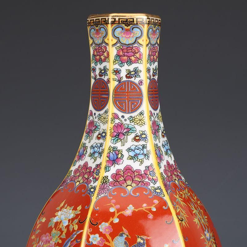 エナメル色磁器花鳥瓶 景徳鎮 陶磁器 注文 装飾品 現代工芸品 美術品 置物 エナメル色磁器花鳥瓶 景徳鎮 陶磁器 注文 装飾品 現代工芸品 美術品 置物