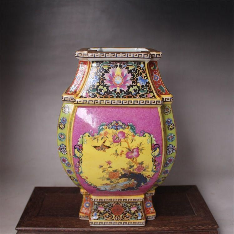 大清雍正琺瑯彩四方花鳥尊瓶 景徳鎮 陶磁器 装飾品 現代工芸品 美術品