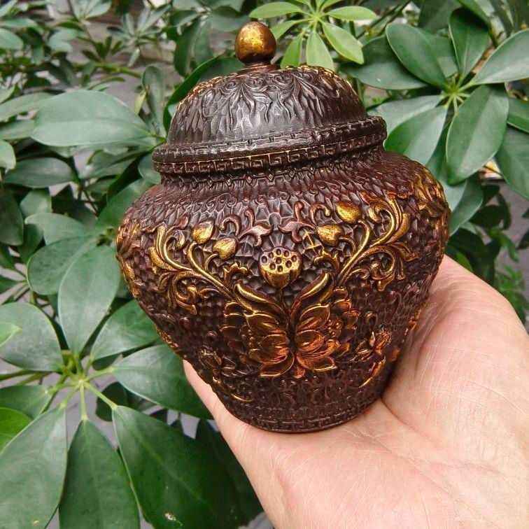 銅 細工 オンライン のレリーフお花お 茶の缶 装飾品 現代工芸品美術
