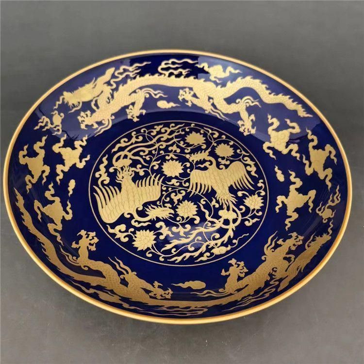 彩絵龍鳳紋盤 中国古美術 茶道具 香道具 装飾品 工芸品 美術品 置物