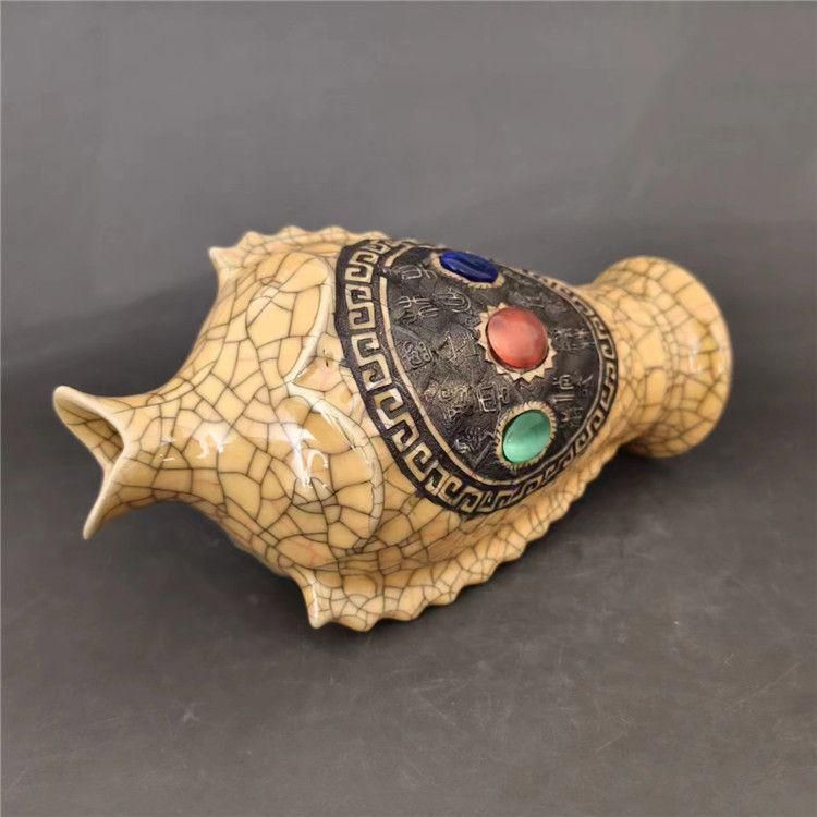 宋代の黄釉金糸開片蒔絵刻字宝石鯉瓶   陶磁器  現代工芸品 美術品 置物 宋代の黄釉金糸開片蒔絵刻字宝石鯉瓶 陶磁器 現代工芸品 美術品 置物