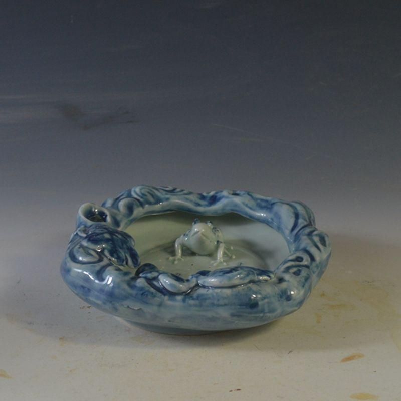 景徳鎮 陶磁器 手画青花蛙趣筆洗筆舐書道具 文房具 装飾品現代工芸品