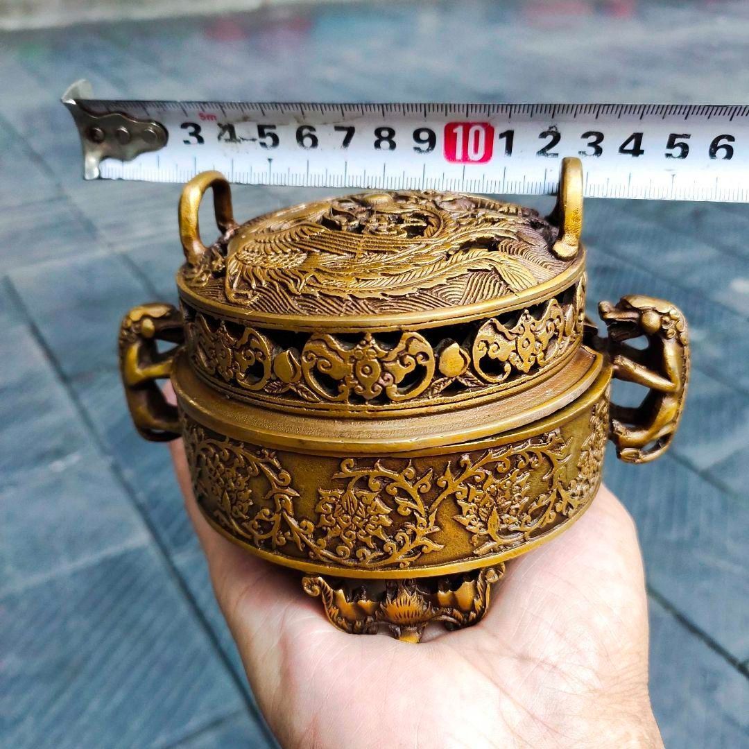銅細工 龍鳳薫香炉 盤香薫炉 香道具 装飾品 工芸品 美術品 置物 【公式 