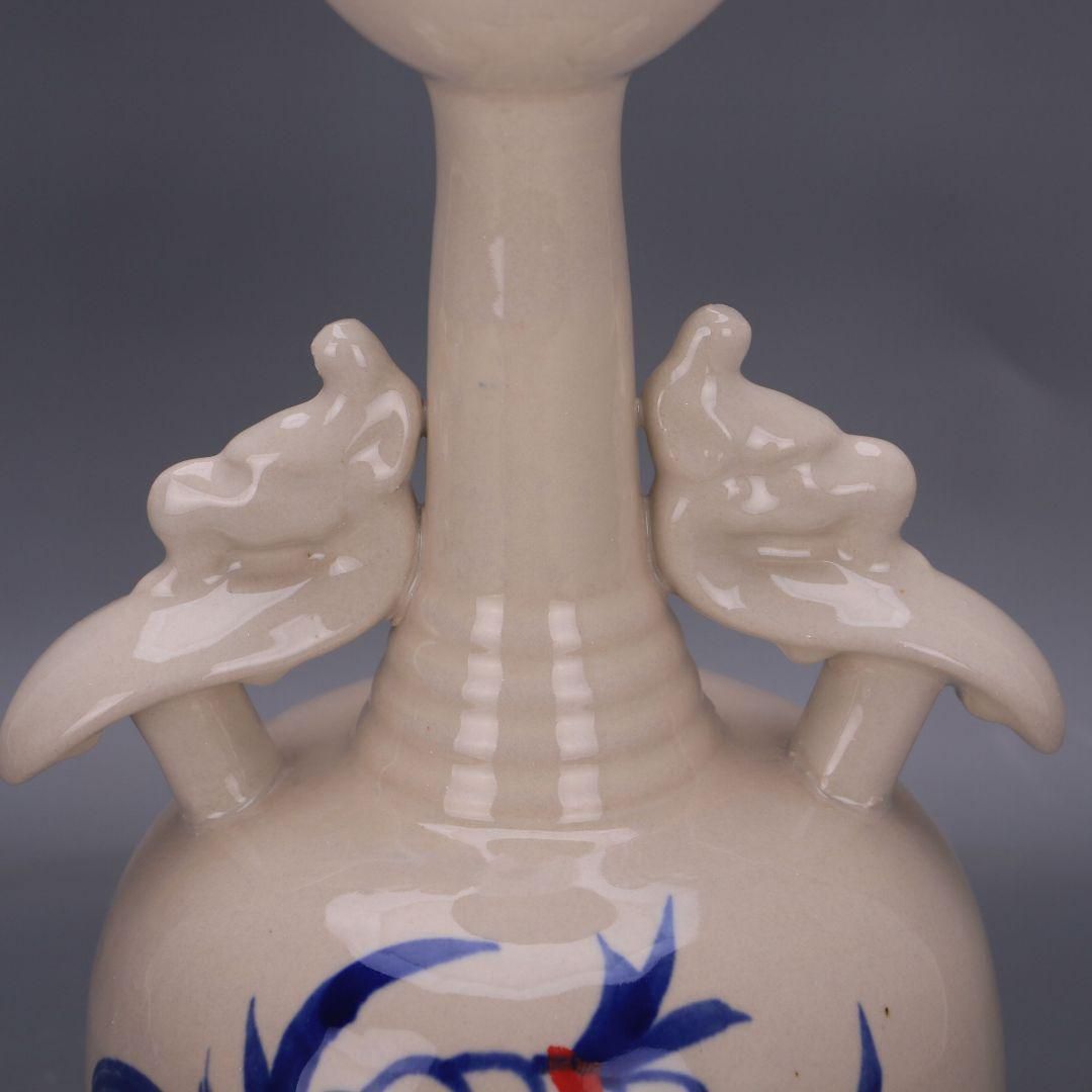 青花紅釉の両耳瓶 景徳鎮 陶磁器 装飾品 現代工芸品 美術品 置物