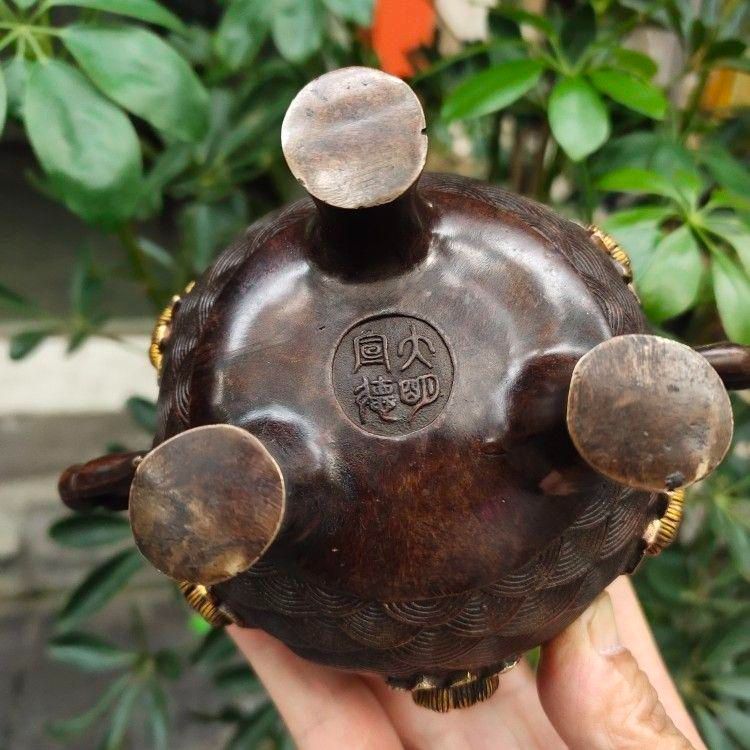 三本足の耳蓮の香炉 蓮の葉炉 装飾品 工芸品美術品 置物 【公式通販】