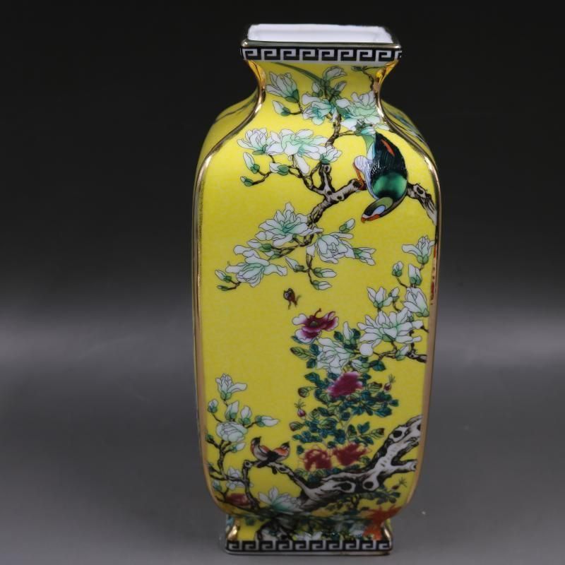 黄地琺瑯彩竜紋瓶 装飾品 花瓶 美品 景徳鎮 陶磁器 工芸品 美術品 置物 黄地琺瑯彩竜紋瓶 装飾品 花瓶 美品 景徳鎮 陶磁器