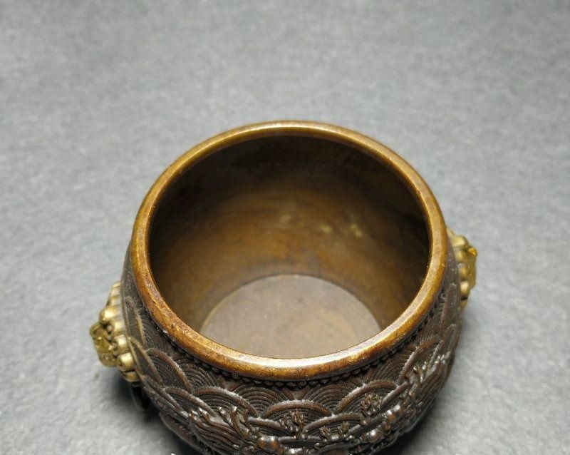 銅 細工 双龍戯珠銅壺 双獣頭香炉 筆洗 工芸品 置物 - メルカリ