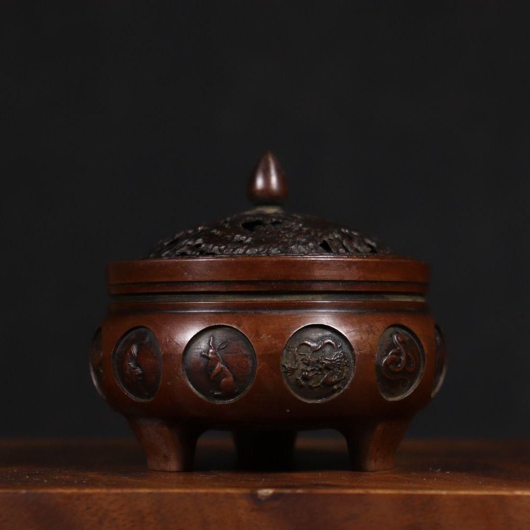 銅製 十二支三足アロマ炉 香炉 香道具 装飾品 工芸品 置物 - メルカリ