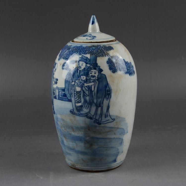 中国美術 青花三星冬瓜蓋缶 工芸品 美術品 置物 - メルカリ