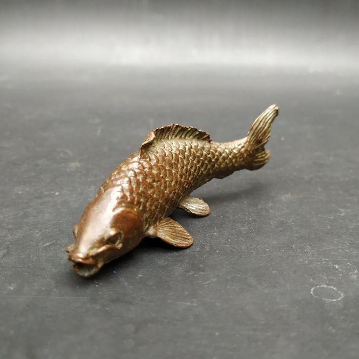 銅 細工 茶道具 鯉 鎮尺 筆置き書道具 文房具 工芸品 美術品 銅製