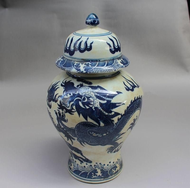 サバ竜紋将軍缶 景徳鎮 陶磁器 装飾品 工芸品 美術品 置物