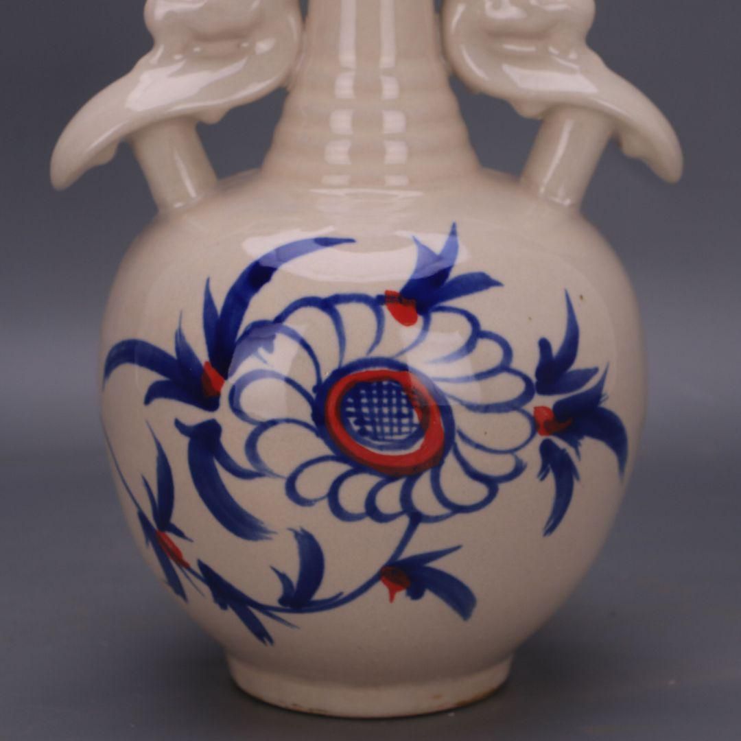青花紅釉の両耳瓶 景徳鎮 陶磁器 装飾品 現代工芸品 美術品 置物