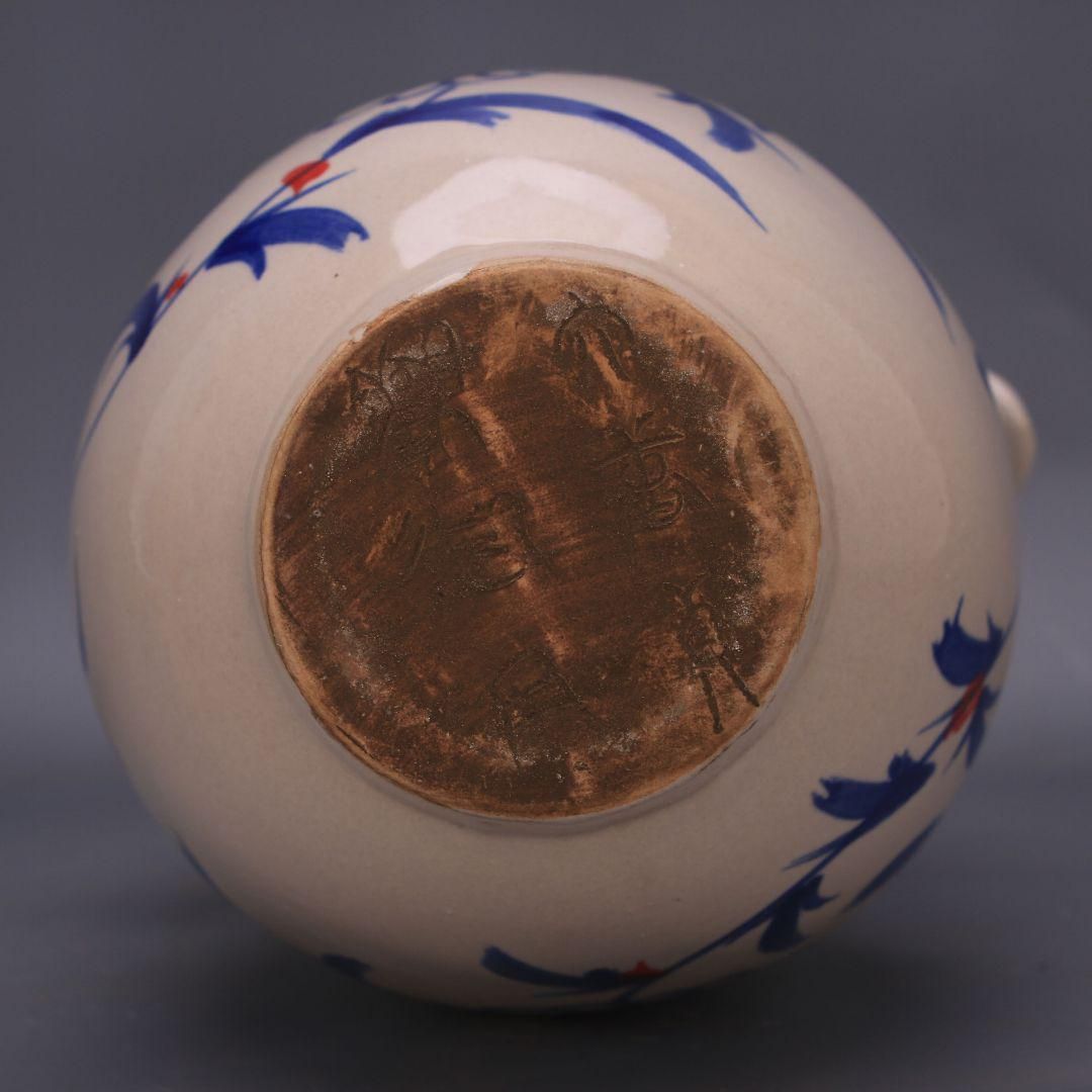 青花紅釉の両耳瓶 景徳鎮 陶磁器 装飾品 現代工芸品 美術品 置物