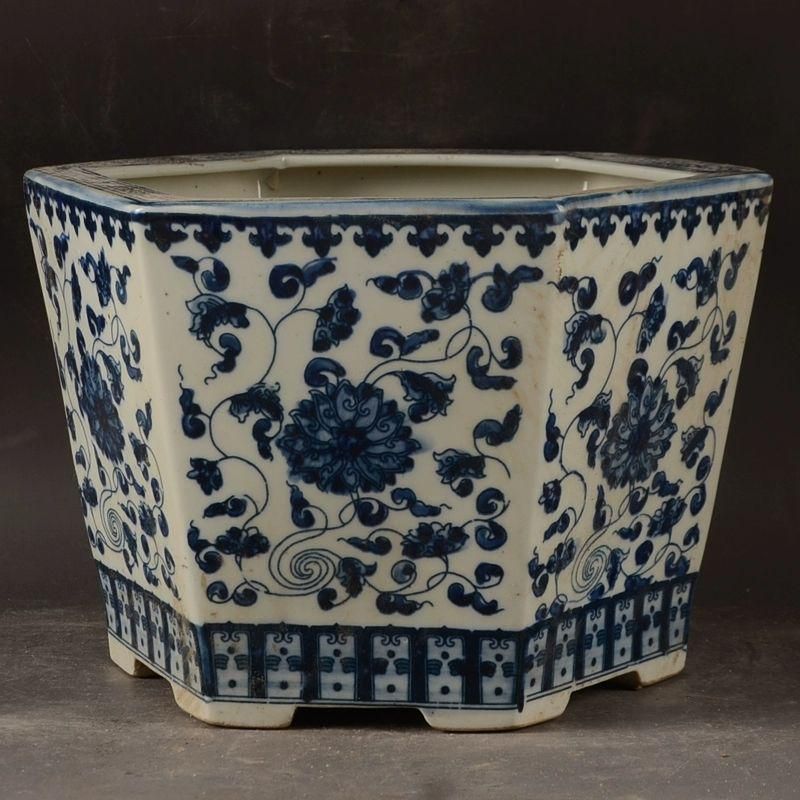 景徳鎮 青花纏枝紋六方植木鉢 陶磁器 盆栽鉢 工芸品 置物 景徳鎮 青花纏枝紋六方植木鉢 陶磁器 盆栽鉢 工芸品 置物 - メルカリ