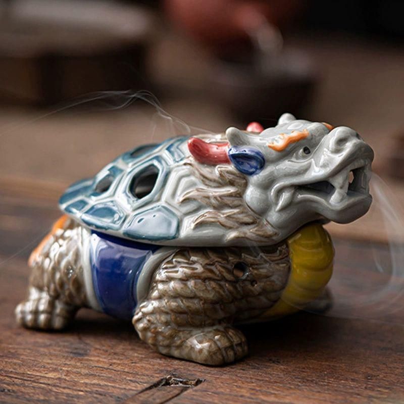 彩陶竜亀盤香炉 神獣薫香炉 茶道具 香道具 装飾品 工芸品 置物 - メルカリ