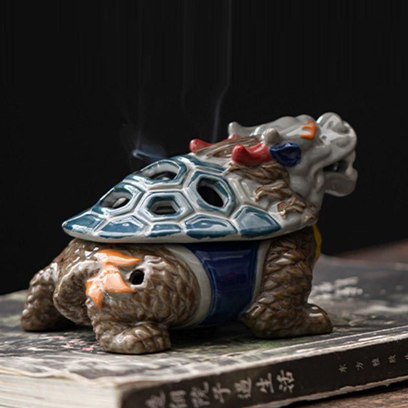 彩陶竜亀盤香炉 神獣薫香炉 茶道具 香道具 装飾品 工芸品 置物 - メルカリ