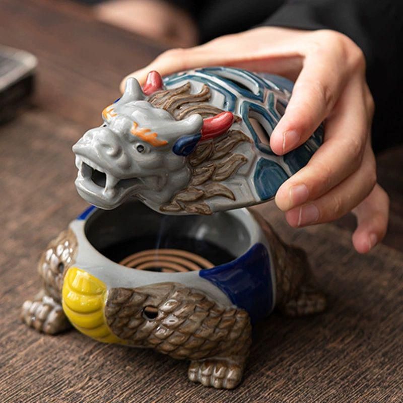 彩陶竜亀盤香炉 神獣薫香炉 茶道具 香道具 装飾品 工芸品 置物 - メルカリ