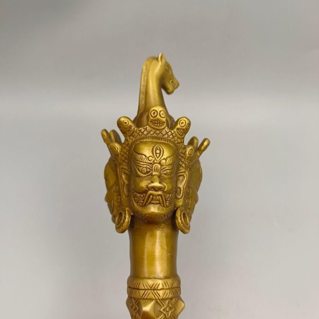 銅製 法器 三象馬頭金剛杵 降魔杵 鎮宅辟邪 開運風水 招財置物 工芸品