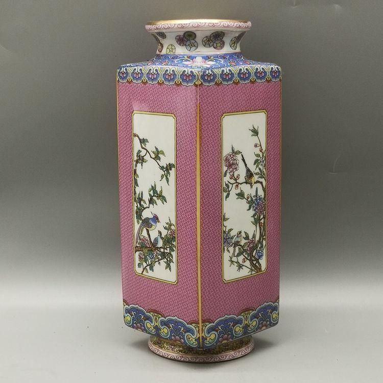 雍正粉彩花鳥天円地方花瓶 景徳鎮 陶磁器 装飾品 現代工芸品 美術品