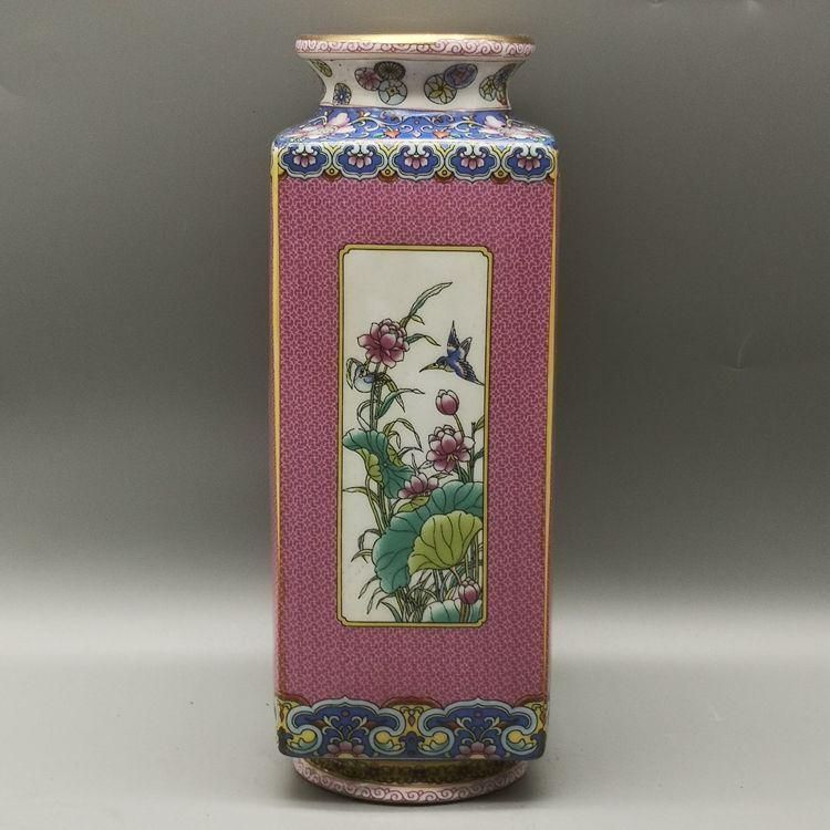雍正粉彩花鳥天円地方花瓶 景徳鎮 陶磁器 装飾品 現代工芸品 美術品