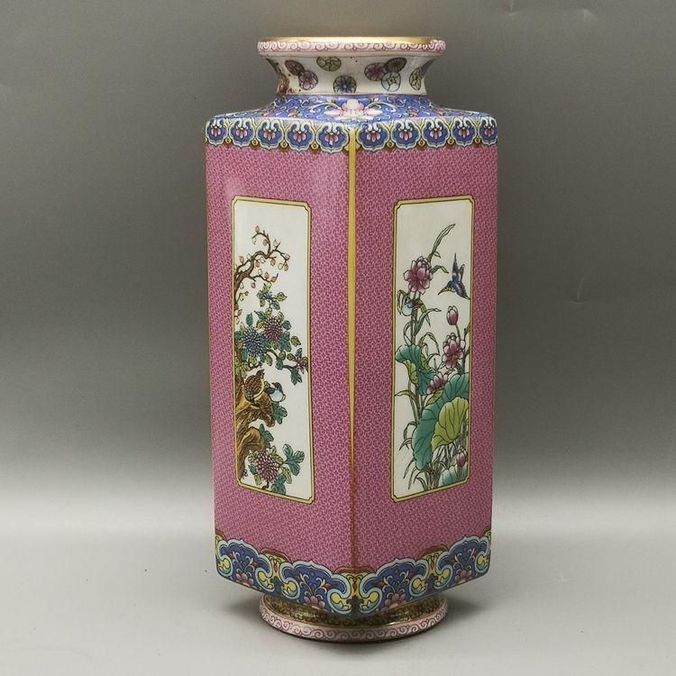 雍正粉彩花鳥天円地方花瓶 景徳鎮 陶磁器 装飾品 現代工芸品 美術品