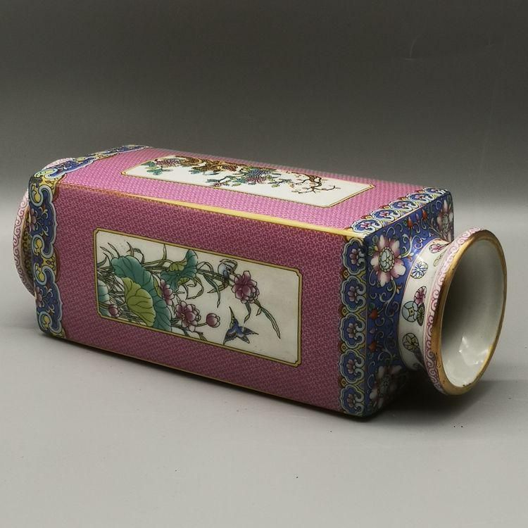 雍正粉彩花鳥天円地方花瓶 景徳鎮 陶磁器 装飾品 現代工芸品 美術品