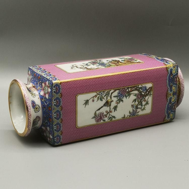 雍正粉彩花鳥天円地方花瓶 景徳鎮 陶磁器 装飾品 現代工芸品 美術品