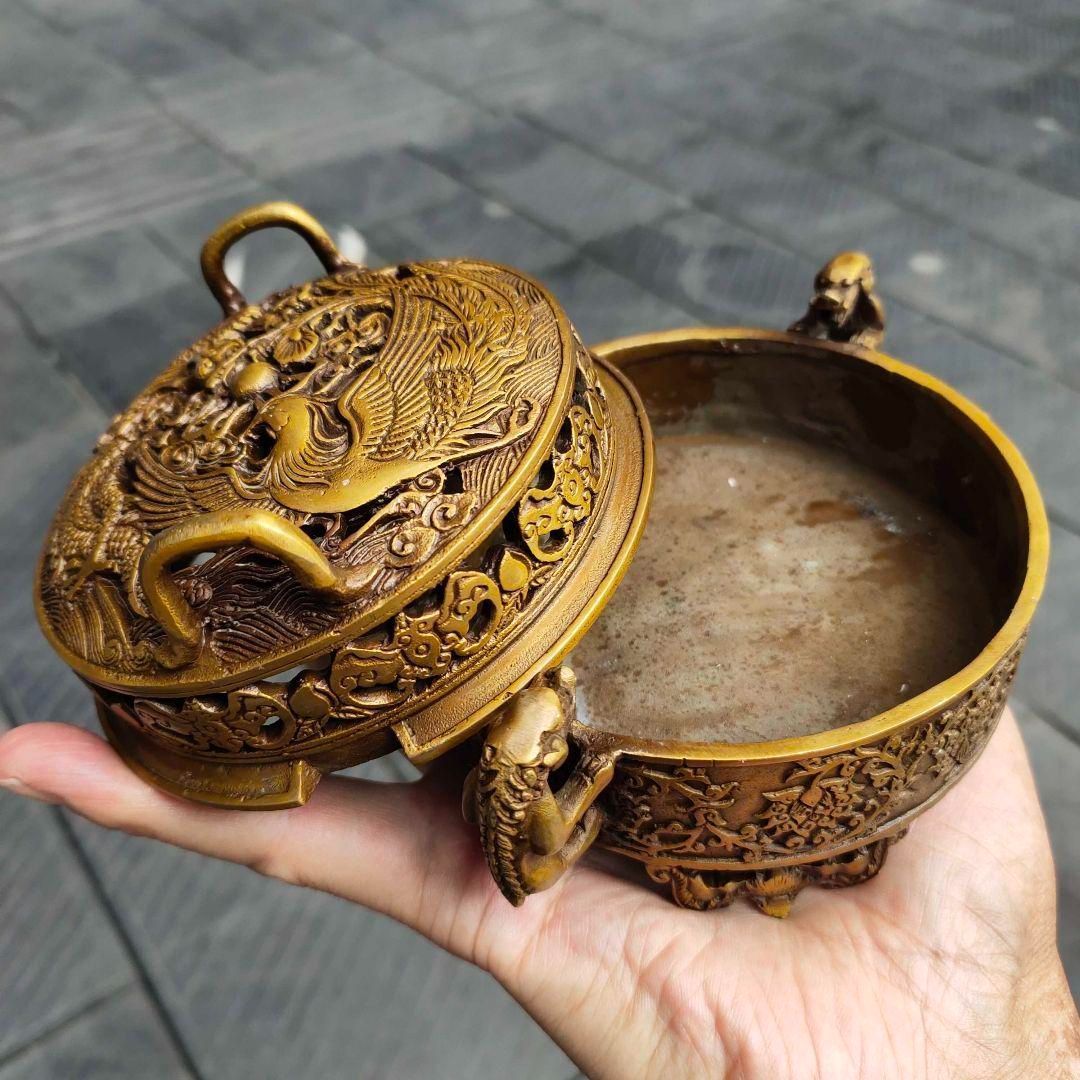 龍鳳香炉 銅 細工 装飾品 現代工芸品 美術品 置物 美術品・アンティーク・コレクション 龍鳳香炉 銅 細工 装飾品 現代