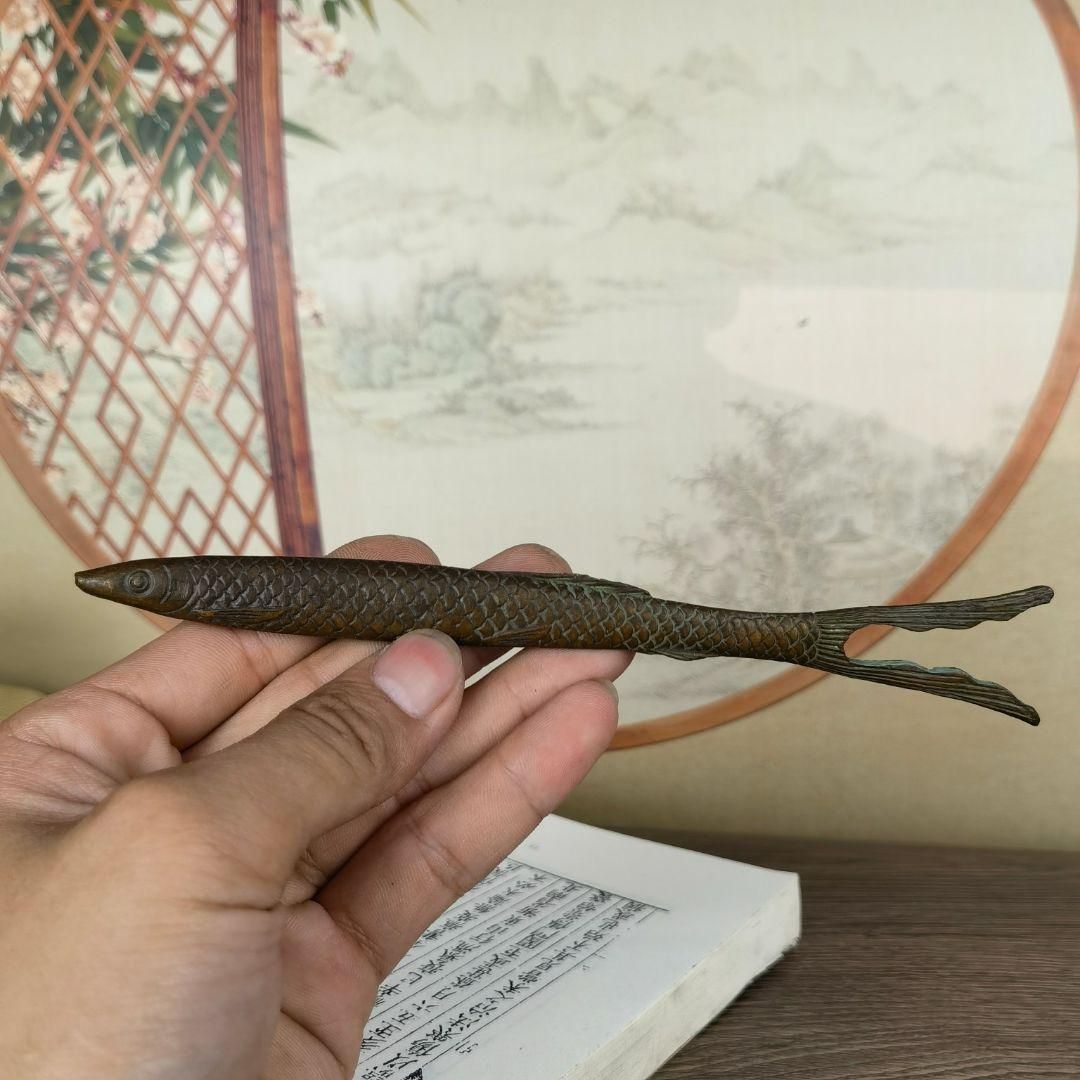 銅 細工 茶道具 魚鱗紋銅壺叉 工芸品 美術品 置物