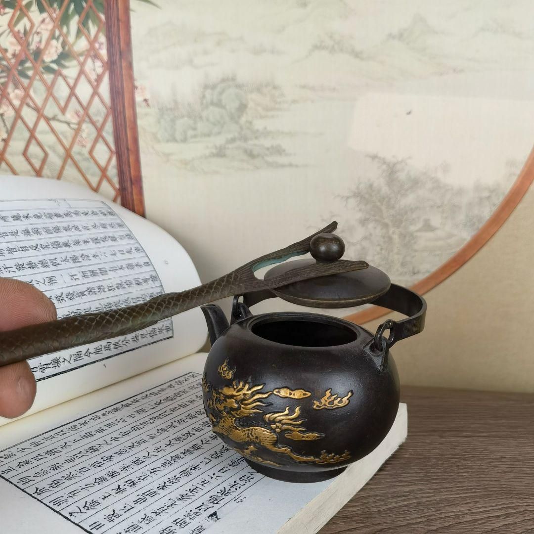 銅 細工 茶道具 魚鱗紋銅壺叉 工芸品 美術品 置物