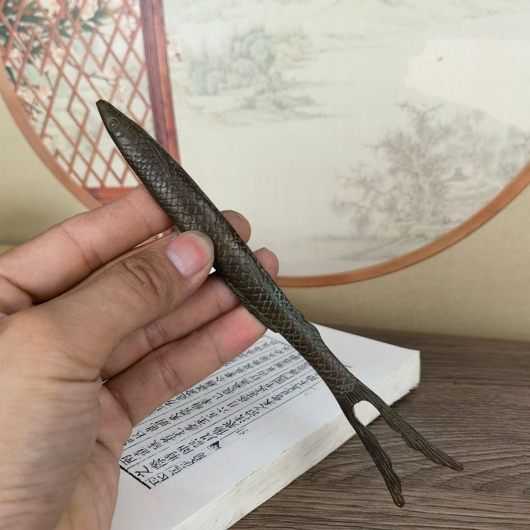 銅 細工 茶道具 魚鱗紋銅壺叉 工芸品 美術品 置物