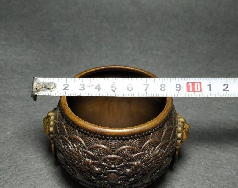 銅 細工 双龍戯珠銅壺 双獣頭香炉 筆洗 工芸品 置物 - メルカリ