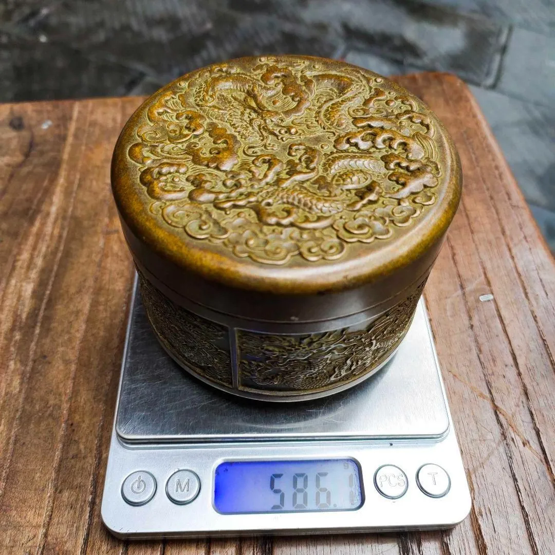 銅 細工 茶道具 竜紋お茶の缶 工芸品 美術品 置物