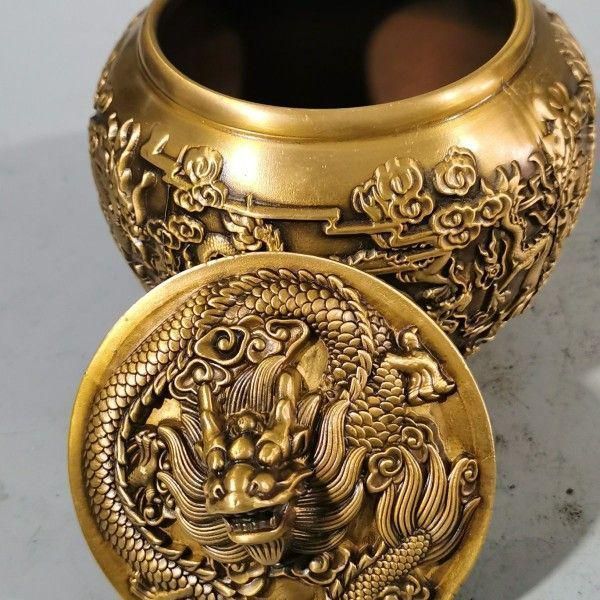 銅 細工 茶道具 浮彫り竜行天下茶筒 蓋置 置物 - メルカリ