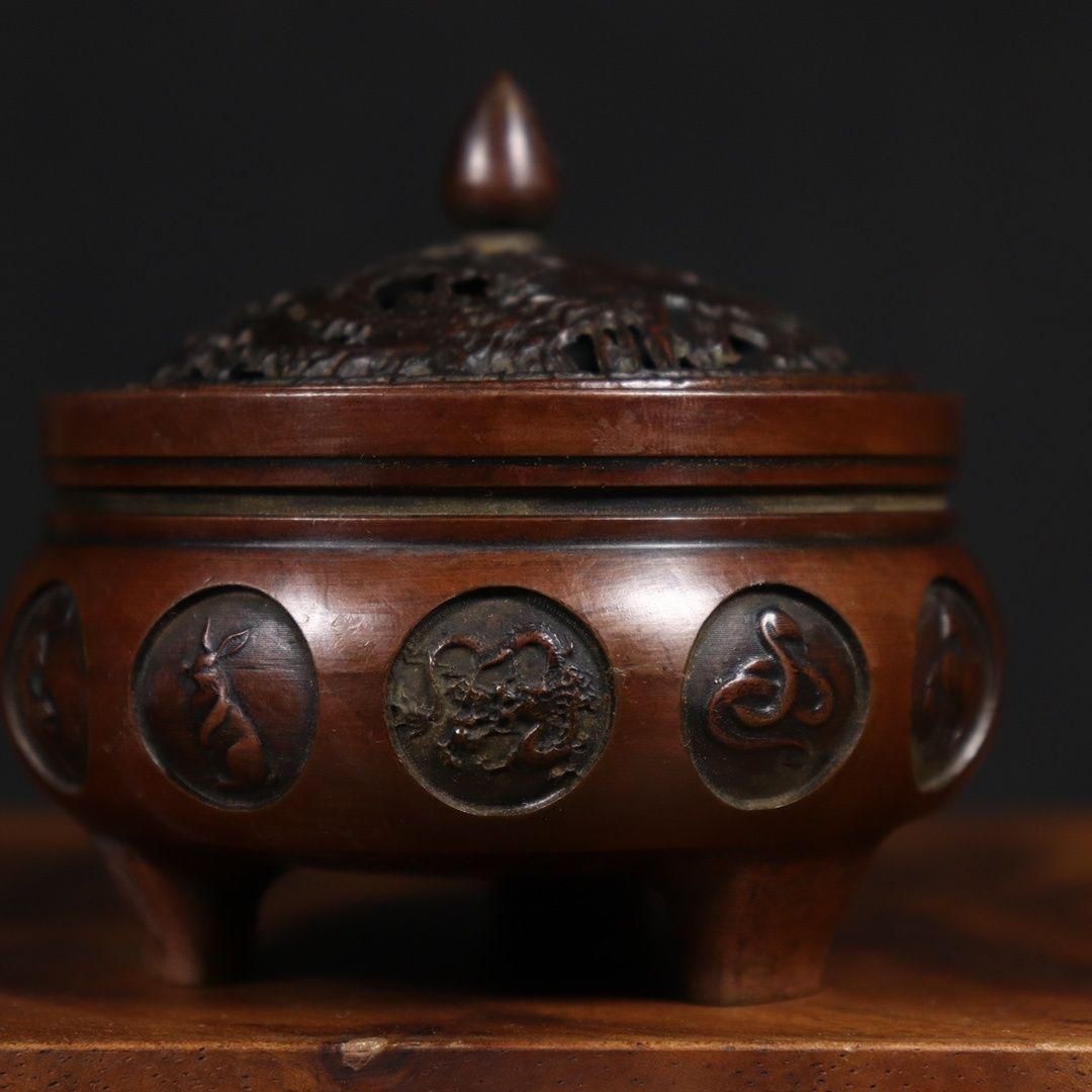 銅器 十二支竜 三足香炉 香道具 茶道具 工芸品 置物