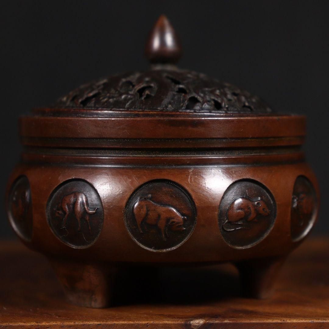 銅製 十二支三足アロマ炉 香炉 香道具 装飾品 工芸品 置物 - メルカリ