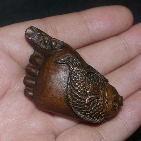 銅 細工 茶道具 香道具 蓋置 置物 知足常楽 つがい 銅製 工芸品美術品