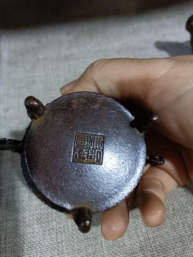 銅器 三足鼎 チ首竜双耳香炉 焼香炉 香道具 茶道具 装飾品 工芸品 置物
