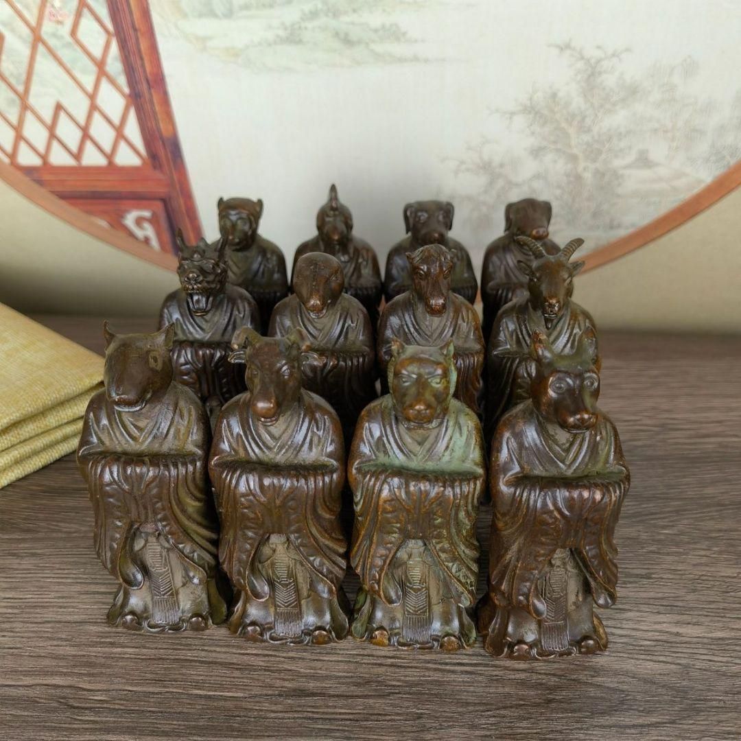 銅製 十二十二干支 茶台 玄関 博古架 装飾品 工芸品 置物