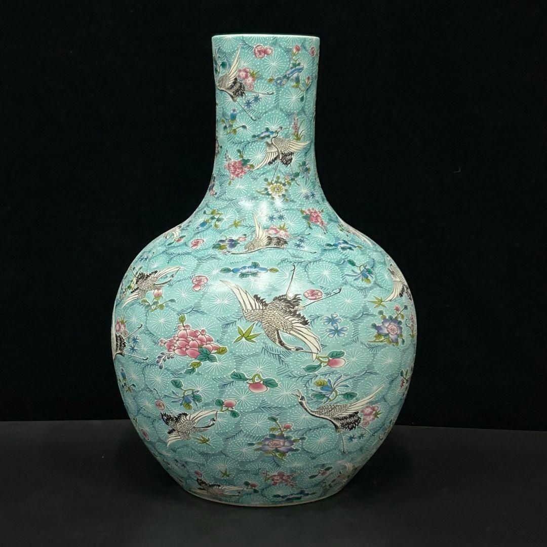大清雍正夜光磁器百鶴舞う図天球瓶 収蔵品 美品 景徳鎮 現代工芸品