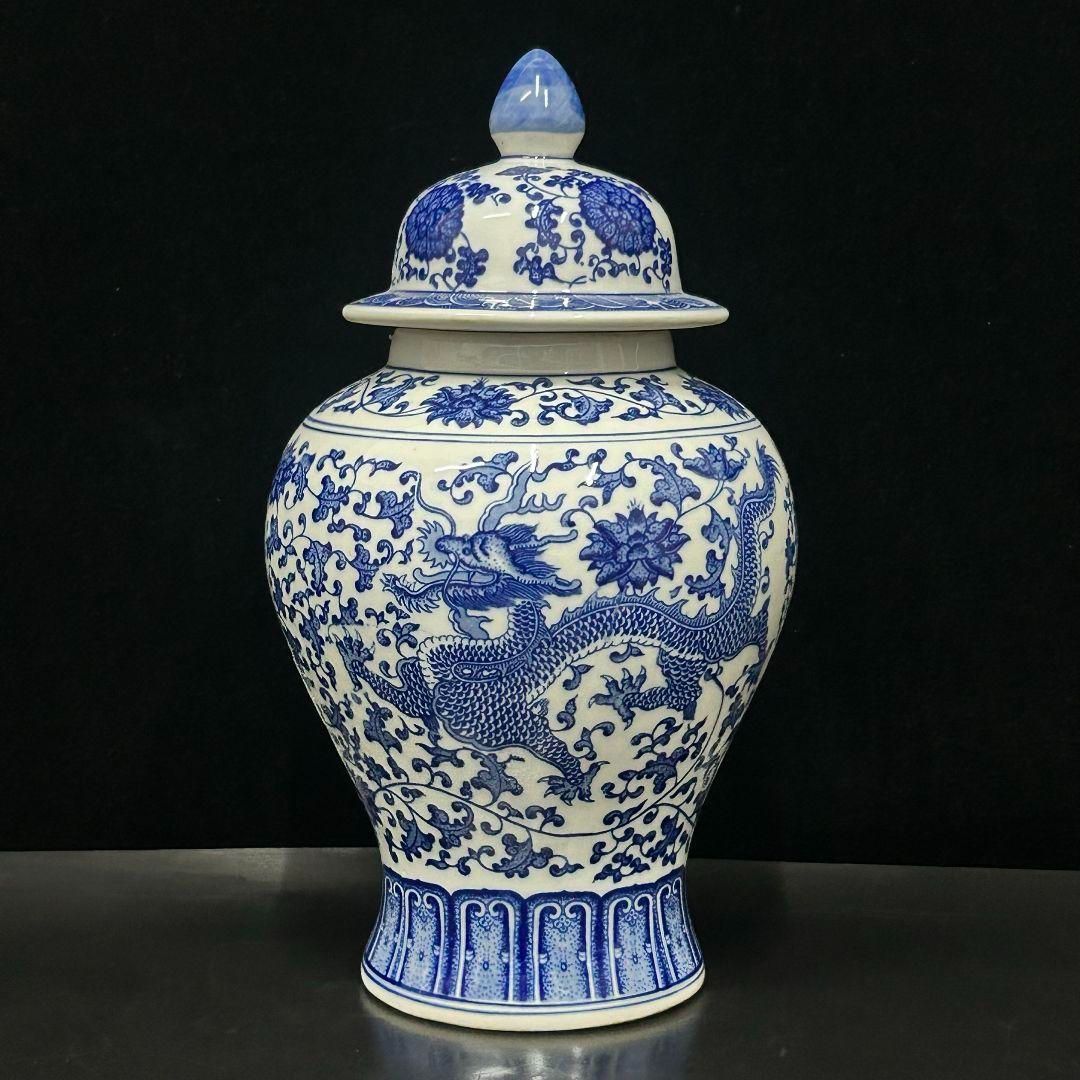 清乾隆青花磁器龍紋将軍缶 景徳鎮 陶磁器 装飾品 現代工芸品 美術品