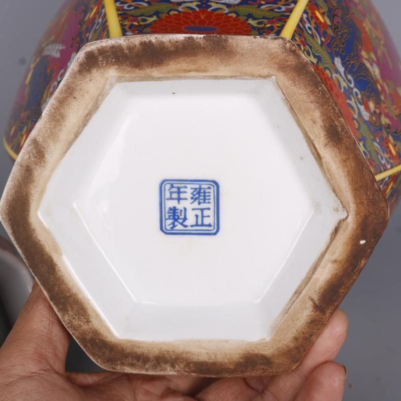 琺瑯彩花鳥六方将軍壺 景徳鎮 陶磁器 装飾品 工芸品 美術品 置物