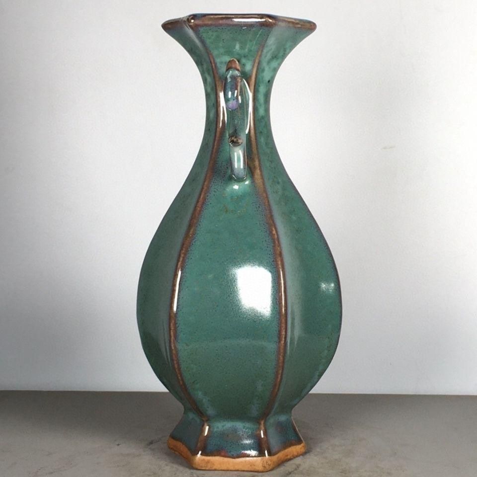 窯変双耳六角瓶賞瓶 景徳鎮 陶磁器 装飾品 現代工芸品美術品 置物