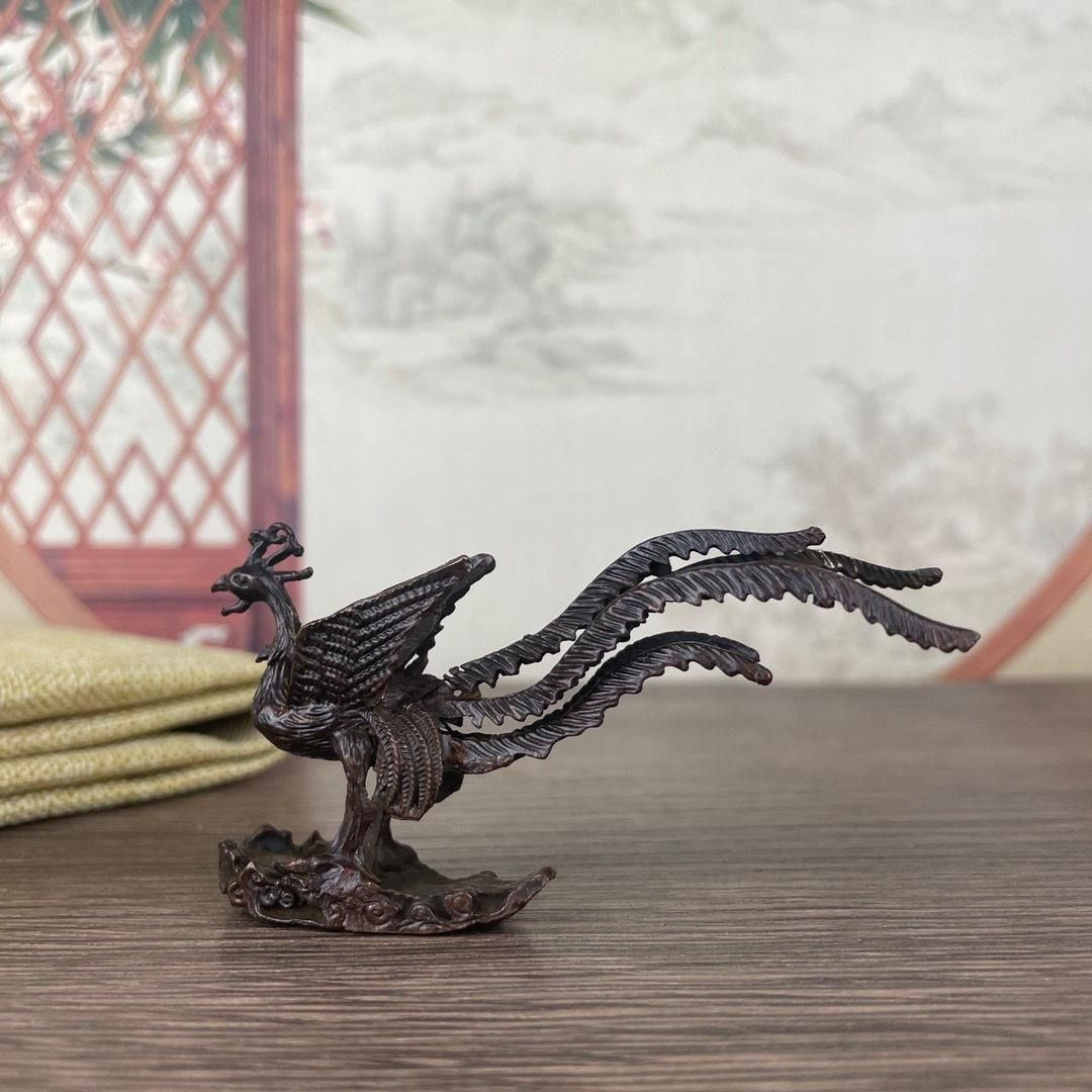 銅 細工 鳳凰 茶道茶寵 鳳凰于飛 吉祥 開運 書架 装飾品 工芸品 置物