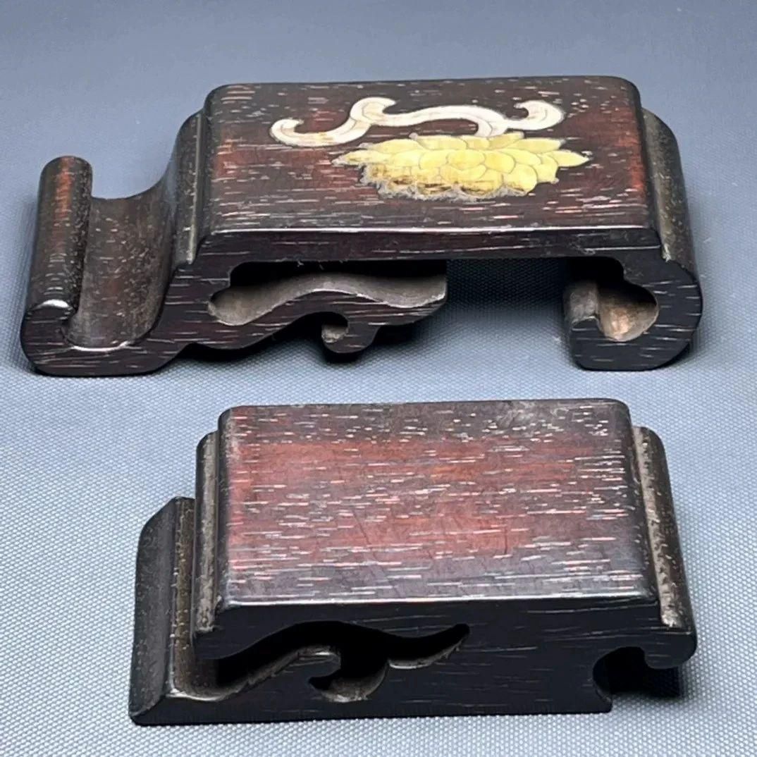 檀木 象嵌貝殻 墨床 机面 筆架文房置物・案頭 筆棚 書道具 現代工芸品