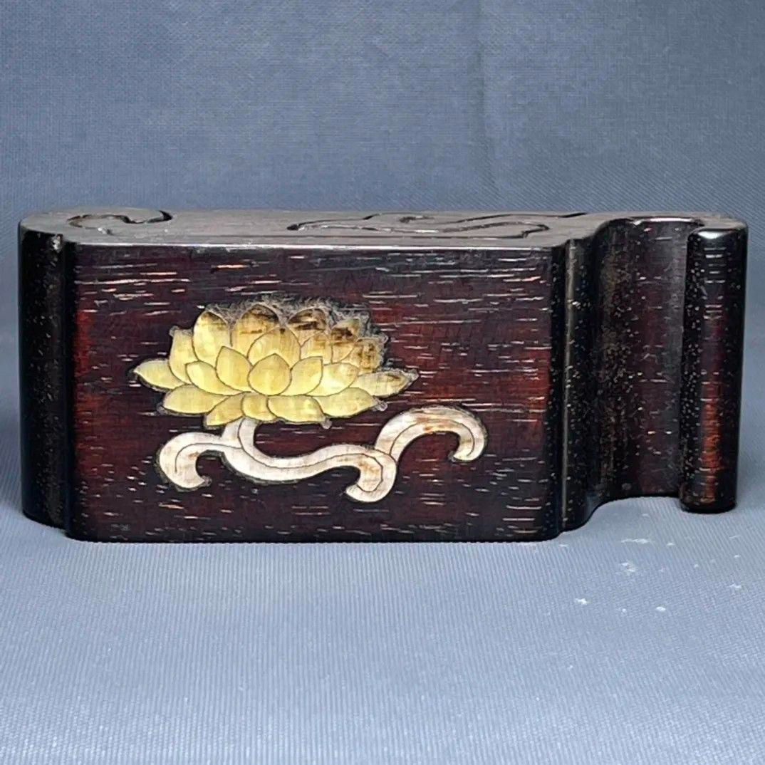 檀木 象嵌貝殻 墨床 机面 筆架文房置物・案頭 筆棚 書道具 現代工芸品