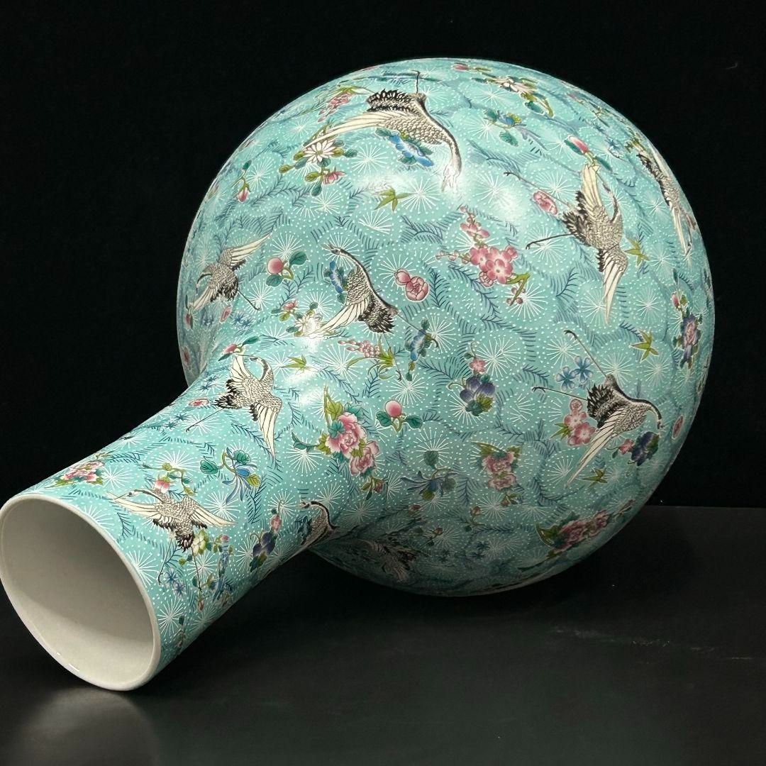 大清雍正夜光磁器百鶴舞う図天球瓶 収蔵品 美品 景徳鎮 現代工芸品